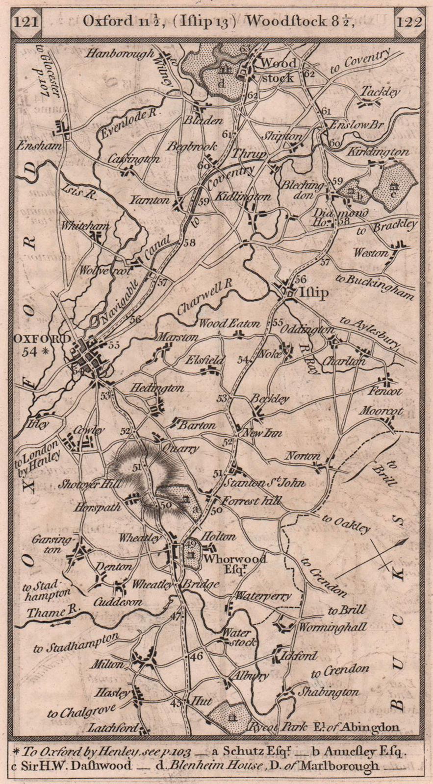 Wheatley - Oxford - Islip - Woodstock road strip map PATERSON 1803 old